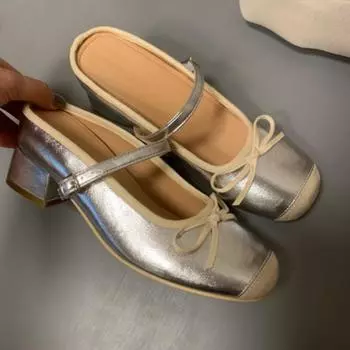 Summer new small silver half-drag Mary Jane thick heel inner height increase 7.5cm ballet shoes women s outer wear 34