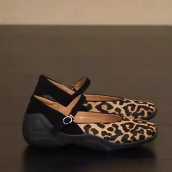 Summer New Soft Sole Flat Shoes Women Fashion Round Head Shallow Mouth Leopard Print Cow Suede Set Foot Non-slip Single Shoes 35