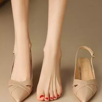 Summer New Solid Color Hollow Pointed Toe Breathable Casual Fashion High Heels New Elegant Comfortable Low Heel Sandals NO:713 35