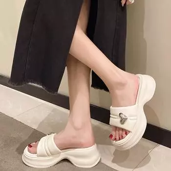 Летние новые стильные модные и элегантные повседневные сандалии на платформе на подошве, однотонные модные тапочки с круглым носком и открытым носком НЕТ:Q2948 35