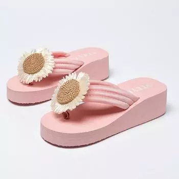 Summer New Style Flip Flops Women s Super High-heeled Slope with Non-slip Beach Flip Flops Casual Slippers Women 36 розовый