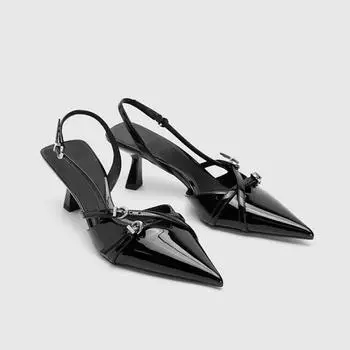 Summer New Style Pointed-toe Kitten Heel Sandals Women s British Style High Heel One-piece Strap High Shoes 35