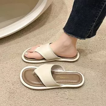 Летний Новый Стиль Круглый Носок Удобные Повседневные Плоские Шлепанцы с Открытым Носком Элегантные Однотонные Легкие Женские Сандалии 35