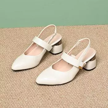 Summer new thick heel medium heel women s shoes with Korean version of classic bag head fashion high heel pointed fashion single sandals 35