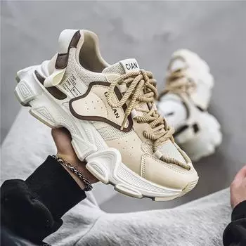 Summer New Thick Soled Casual Shoes Fashionable Outdoor Sports Korean Edition Youth Breathable Running Shoes 39 бежевый
