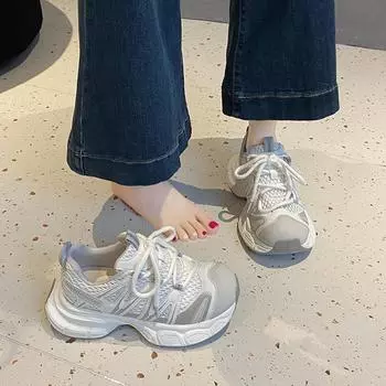 Summer new thick-soled heightening dad shoes women s versatile casual sports shoes breathable mesh running shoes 35