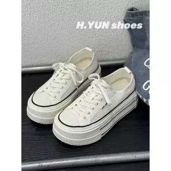 Summer new thick-soled heightening little white shoes women s shoes casual sports shoes lace-up mesh shoes single shoes tide 35 белый