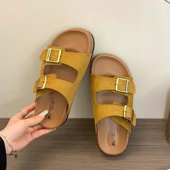 Summer new thick-soled heightening versatile sandals imitation leather comfortable buckle sports cool slippers 35