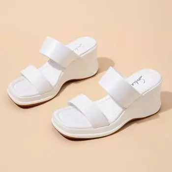 Summer new thick-soled muffin sandals women s slope heel one-word cool slippers simple and easy to wear high heels women 35