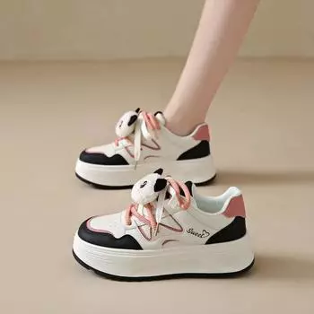 Summer New Thick Soled White Shoes for Women, Casual Versatile Board Shoes for Students, Breathable Panda Shoes for Women 40 чёрный