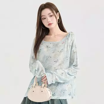 Летняя новая тонкая дизайнерская рубашка с солнцезащитным кремом, тонкая футболка с длинным рукавом, женская футболка с кондиционером, свободный топ S синий