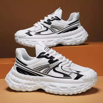 Summer new trend personalized tire sole heightening dad shoes leather splicing mesh breathable casual sports men s shoes 39