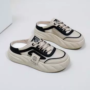 Summer new trendy one-pedal sandals women wear platform sandals retro casual beach white shoes 35