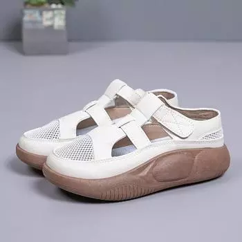 Summer new versatile little white shoes women s hollow non-slip Velcro casual shoes breathable mesh platform sandals 35