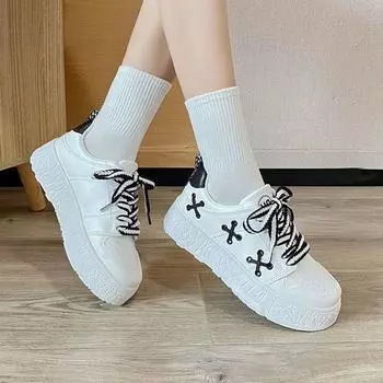 Summer New Versatile Little White Shoes Women s Sports and Leisure Dad Shoes Ins Tide Board Shoes Autumn 35 чёрный