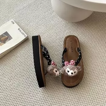 Summer new versatile soft bottom cool beach flat bottom casual girl heart bear cute flip-flops outdoor slippers 35