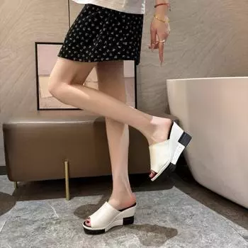 Summer new wedge sandals women s muffin bottom fish mouth slippers temperament fashionable one-character cool slippers 35