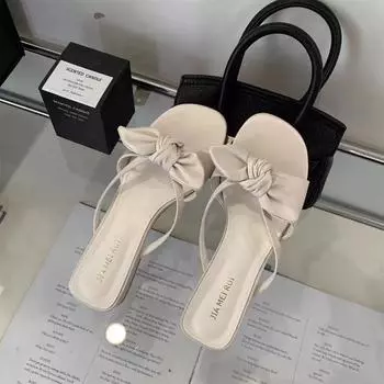 Summer New Women Beach Vacation Slippers Fashion Open Toe Low Heels Slide Ladies Casual Butterfly-knot Dress Shoes Zapatos Mujer 35