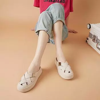 Summer new women s fashion hollow breathable Roman half-tray sandals casual thick-soled heightening women s shoes 35