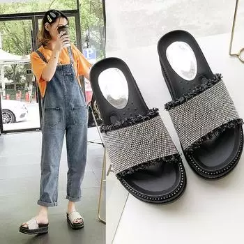 Summer New Women s Fashion Thick Sole Retro Sandals Roman Shiny Diamond Sandals 35