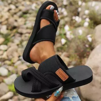Summer new women s flat bottom cover toe cool slippers wind comfortable breathable beach slippers women 36 чёрный