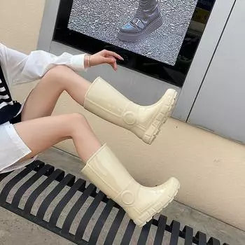Summer New Women s High-Tube Waterproof Rain Boots Can Be Worn In All Seasons Fashion Outdoor Non-Slip Kitchen Work Rain Boots 36 хаки