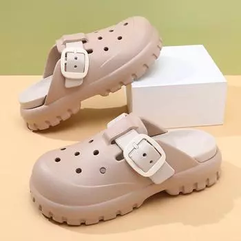 Summer new women s hole shoes non-slip and wear-resistant fashion soft sole solid color leisure outdoor beach bag head mop 35-36 светло-коричневого