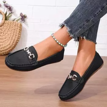 Summer New Women s Loafers Fashionable and Comfortable Flat Shoes 2024 Outdoor Round Toe Oversized Lightweight Women s Shoes 36 чёрный