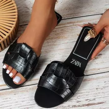 Summer New Women S Pu Leather Slippers Cross Flat Sandals Woman Simple Versatile Wedges Shoes Women Designer Sandals 36