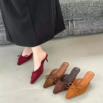 Летние Новые Женские Сандалии, Тонкий Высокий Каблук с Бантом, Крутые Шлепанцы, Женская Обувь Большого Размера 35