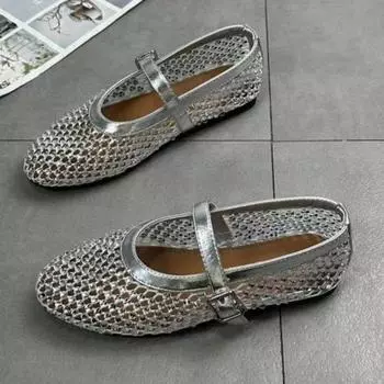 Летние новые женские сандалии с круглым носком, с сеткой и стразами, удобные, легкие, дышащие, сандалии на мягкой подошве 35 чёрный