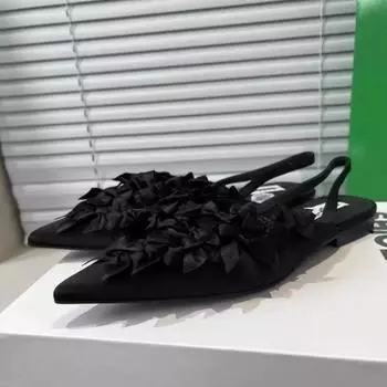 Summer New Women s Shoes Fashionable Baotou Solid Color Women s Sandals One-line Buckle with Bow Decoration Women s Flat Shoes 35 чёрный