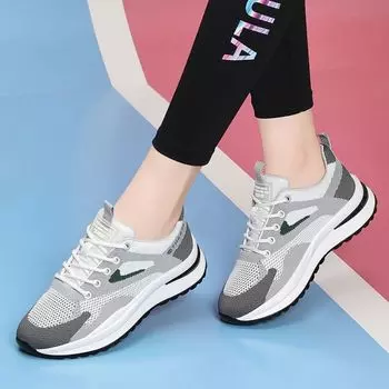 Summer new women s shoes fashionable versatile soft-soled women s casual shoes factory direct sales breathable fly-woven shoes comfortable single 35 черный серый