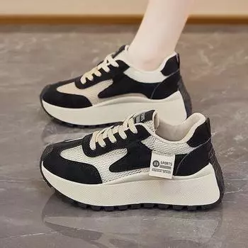 Summer New Women s Shoes Thick Bottom Popular Comfortable Casual Sneakers Outdoor Breathable Patchwork Leather Vulcanized Shoes 35