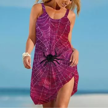 Summer New Women s Slip Dress Spiderweb 3D Printed Women s Slip Dress Fashion S