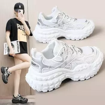 Летние новые женские кроссовки, модные дышащие повседневные туфли на платформе с увеличенной высотой, женские универсальные вулканизированные туфли Mujer, большой размер 44 35 белый