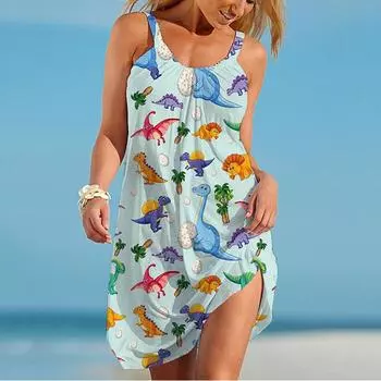 Summer New Women s Strap Dress Dinosaur 3D Print Women s Strap Dress Fashion Trend Casual Loose Women s Strap Dress S