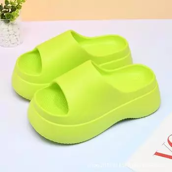 Summer new women s thick-soled heightening slippers non-slip one-word outdoor beach cool slippers are available 36-37 флуоресцентный зеленый
