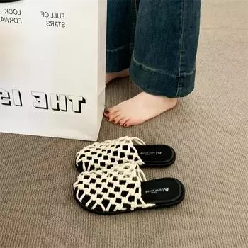 Summer new woven fishing net hollow thick-soled beach shoes women s versatile casual round toe sandals 35
