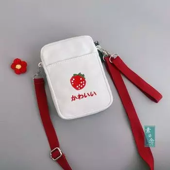 Summer Niche New Style Cute Mini Canvas Mobile Phone Bag Red {send red wool flower brooch}
