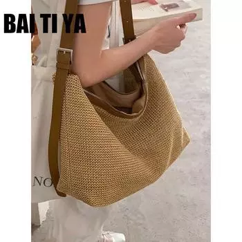 Summer Niche Style Woven Bag Women s 2025 New Arrival Fashion Shoulder Straw Bag Large Capacity Commuter Tote Light brown
