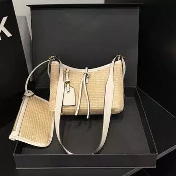 Summer niche underarm bag women s bag new fashion hand-woven straw versatile single shoulder crossbody bucket bag