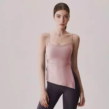 Summer Nude Feel Single Side Ruched Yoga Jacket Female Slim-Fitting Suspenders Vest Slit on Both Sides Integrated Sports Intimates Pink XL