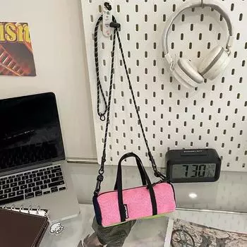 Summer Nylon Small Bag Women 2025 New Hip-hop Portable Color Matching Mountaineering Cylinder Bag Couple Shoulder Mobile Phone Bag Pink Large