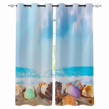 Summer Ocean Shell Conch Starfish Blackout Curtains For Living Room Bedroom Printed Window Treatment Drapes Home Decor W135 x H60cm