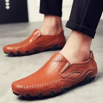 Summer octopus handmade leather shoes driving shoes men s casual hollow beanie shoes lazy driving shoes 38