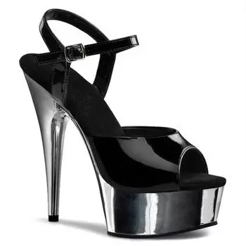 Summer of 24 years 15cm new fairy style solid color versatile stiletto open toe one-word buckle with black super high heel sandals 34 чёрный