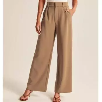 Летние офисные женские прямые брюки с высокой талией, женские свободные прямые костюмные брюки, модные женские повседневные однотонные офисные женские брюки 25100 XS бронзовый