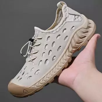 Летняя уличная сетчатая обувь мужская дышащая повседневная походная обувь мужская толстая подошва 38 чёрный