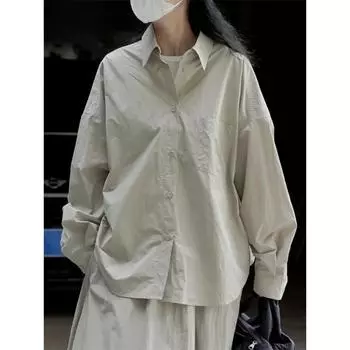 Летняя спортивная рубашка силуэта для женщин, свободный складной повседневный топ для женщин S хаки